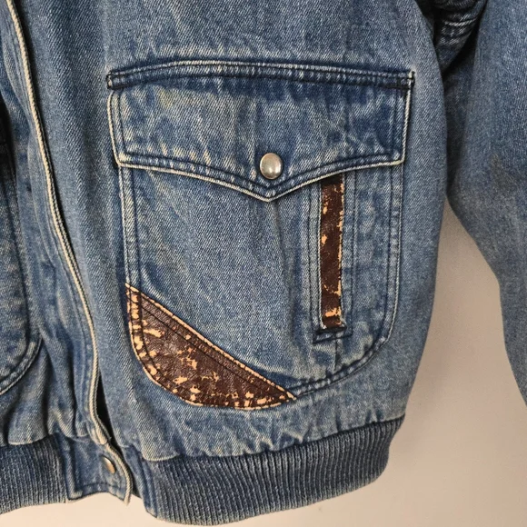 Vtg 90s AKA BAY Puffy Denim Sherpa Lined Mens L Bomber Trucker Jacket Y2K - Picture 8 of 16
